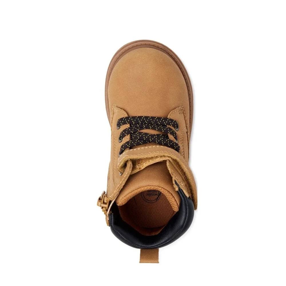 NEW Boys Tan Work Boots Trucker  Strap Side Zip Slip On Brown Kids 7 NWT